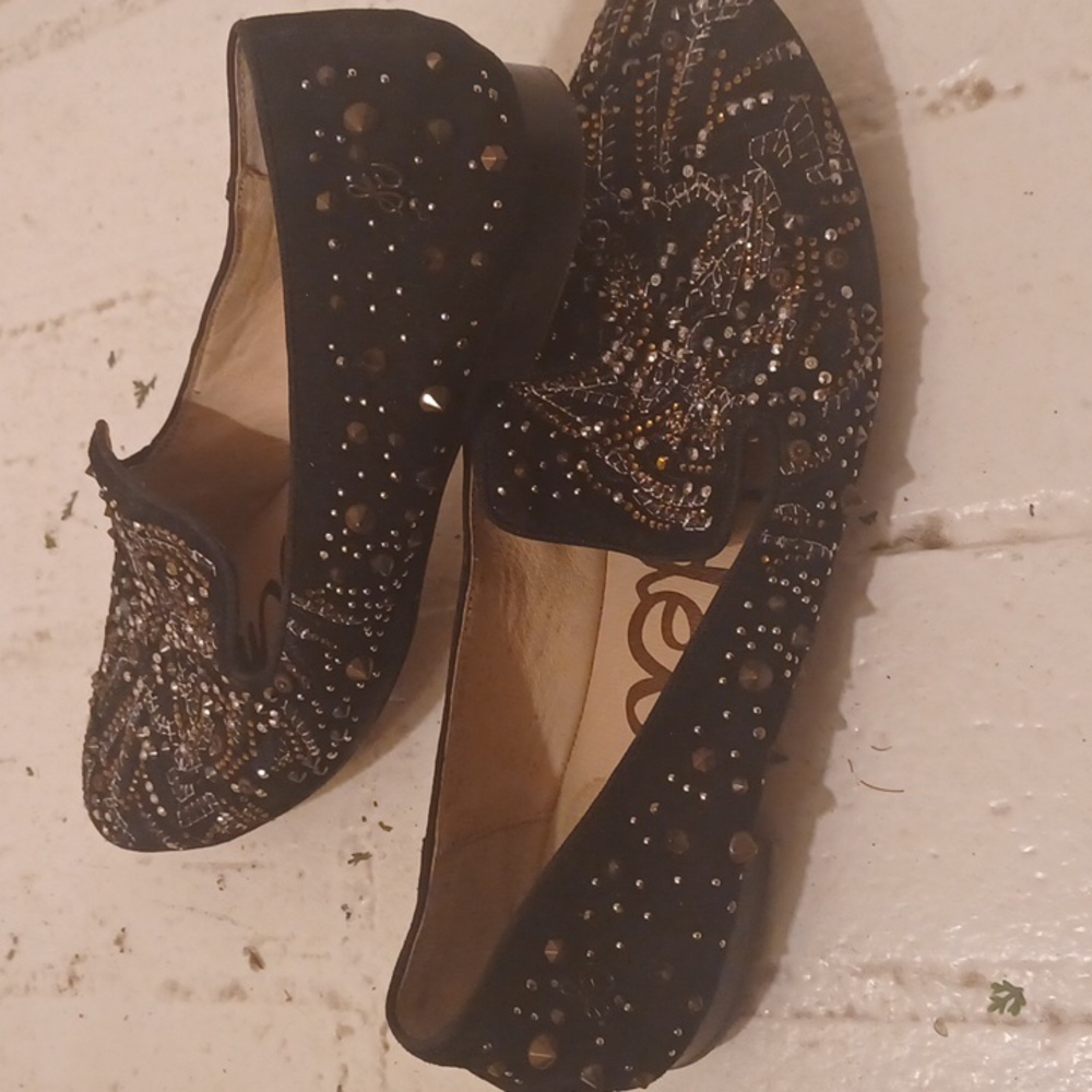 Sam Edelman black Crystal Sparkle suede studded loafers Sparkle Party Shoe - Picture 8 of 9